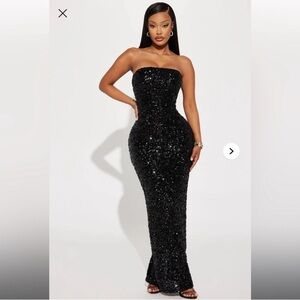 Fashion Nova Black Strapless Sequin Dress